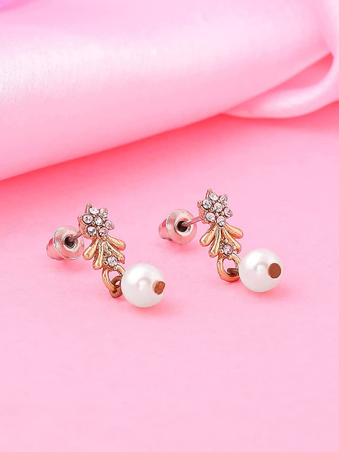

Estele Gold-Plated Floral Artificial Beads Drop Earrings, White