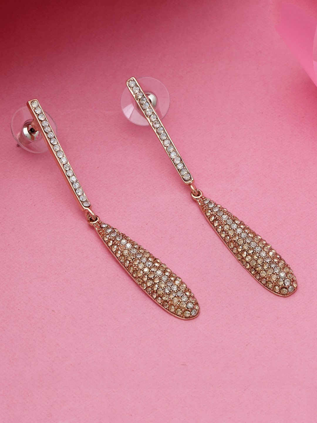 

Estele Rose Gold-Plated Teardrop Shaped Drop Earrings, White