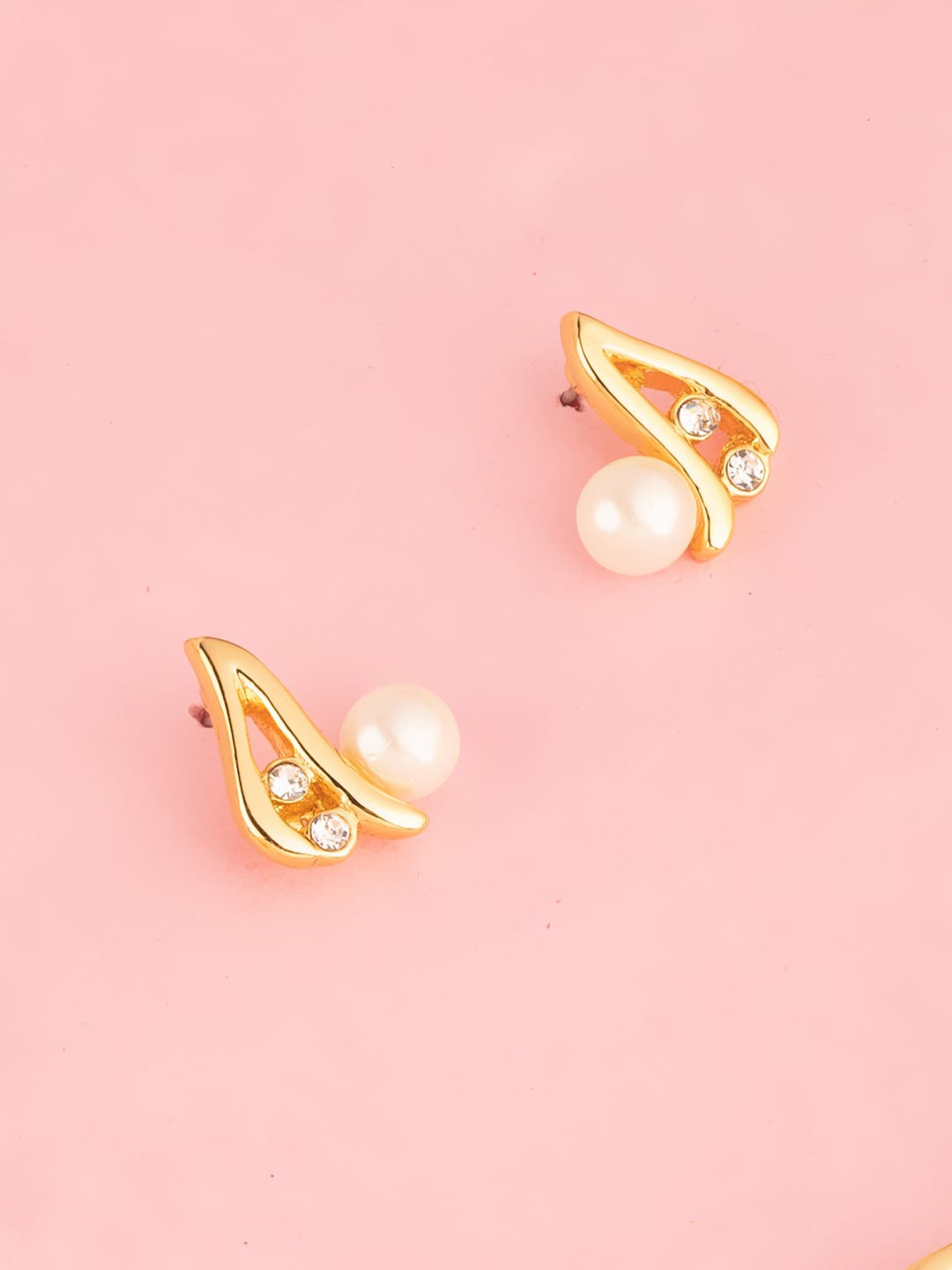 

Estele Gold-Plated Contemporary Studs Earrings, White