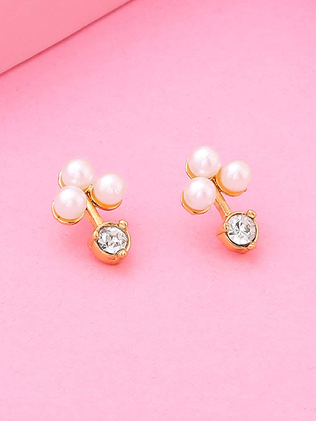 

Estele Gold-Plated Stone Studded & Beaded Contemporary Studs Earrings, White