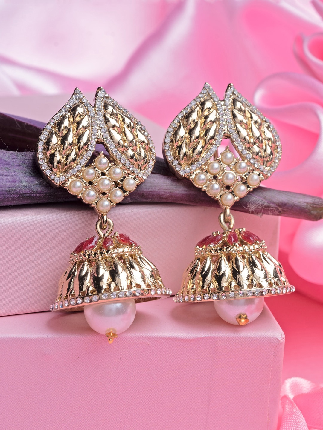 

Estele Gold-Plated Dome Jhumkas Earrings, White