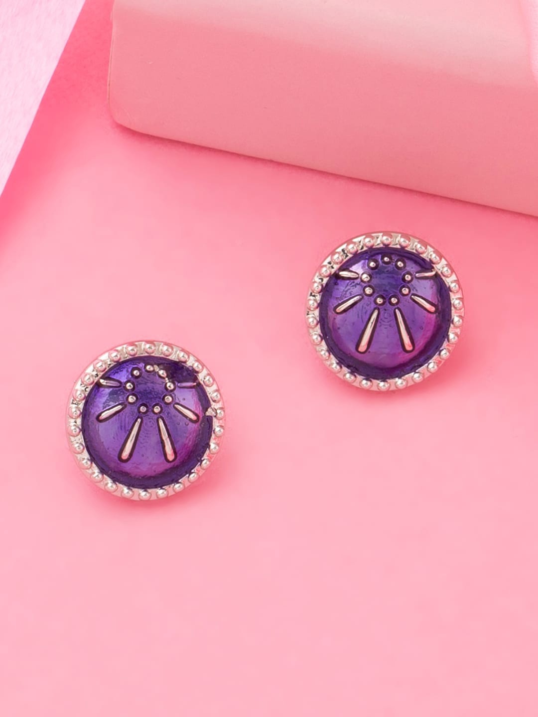 

Estele Rhodium-Plated Circular Studs Earrings, Violet