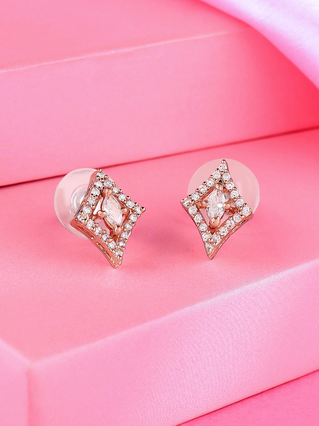 

Estele Rose-Gold-Plated Square Studs Earrings, White