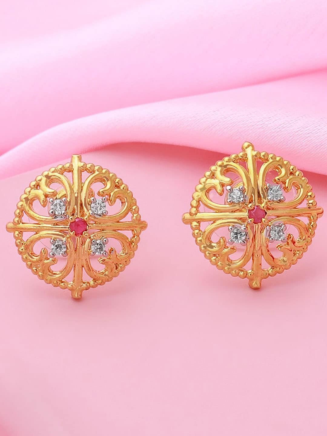 

Estele Gold Plated Floral Studs Earrings, White