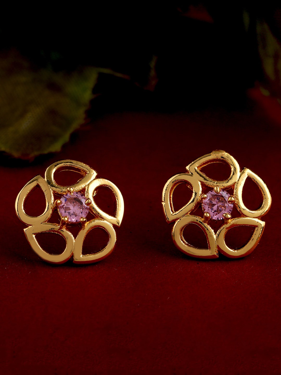 

Estele Gold Plated Floral Studs Earrings, Pink
