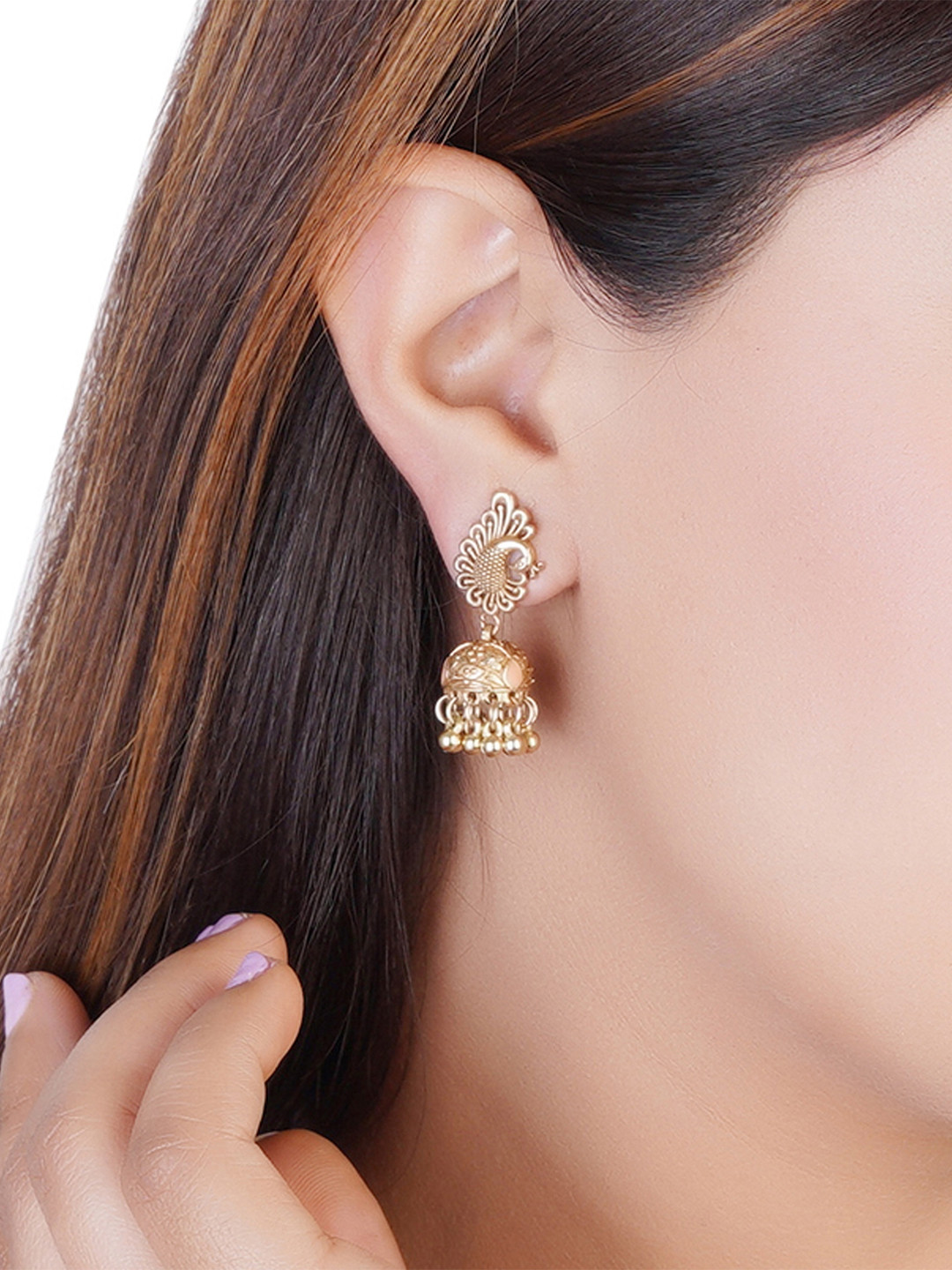 

Estele Gold-Plating Peacock Shaped Jhumkas Earrings