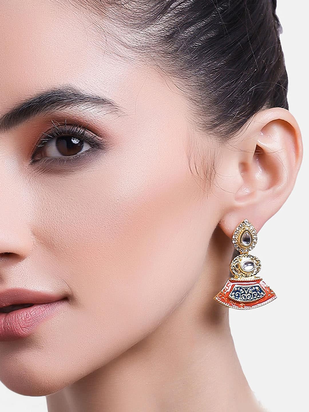 

Estele Gold-Plated Kundan Classic Drop Earrings, Red
