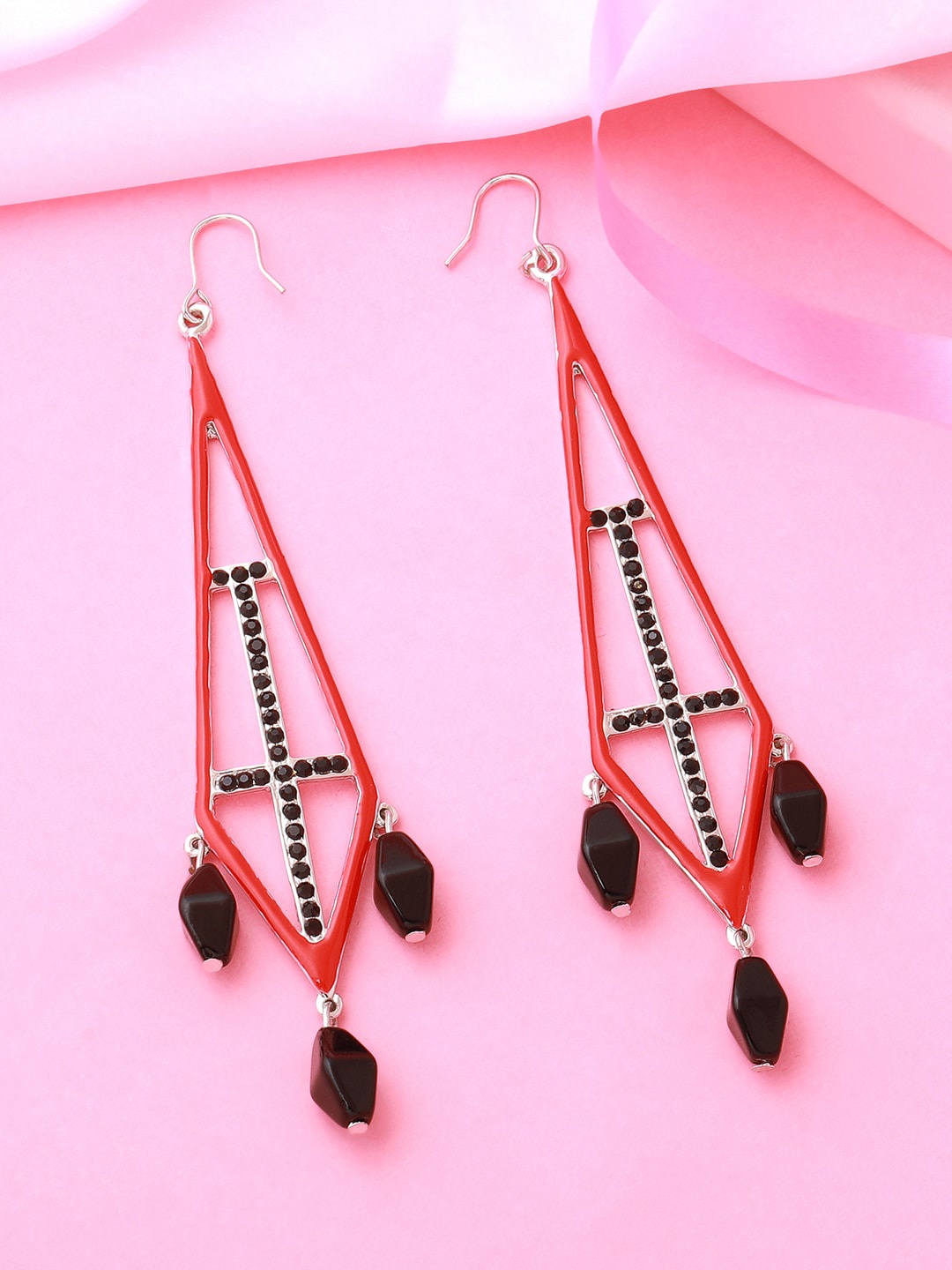 

Estele Rhodium-Plated Geometric Drop Earrings, Red