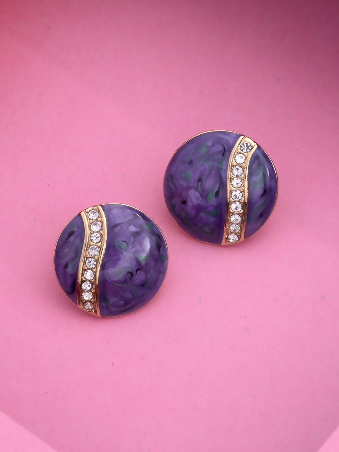 

Estele Gold-Plated Crystals Circular Studs Earrings, Purple