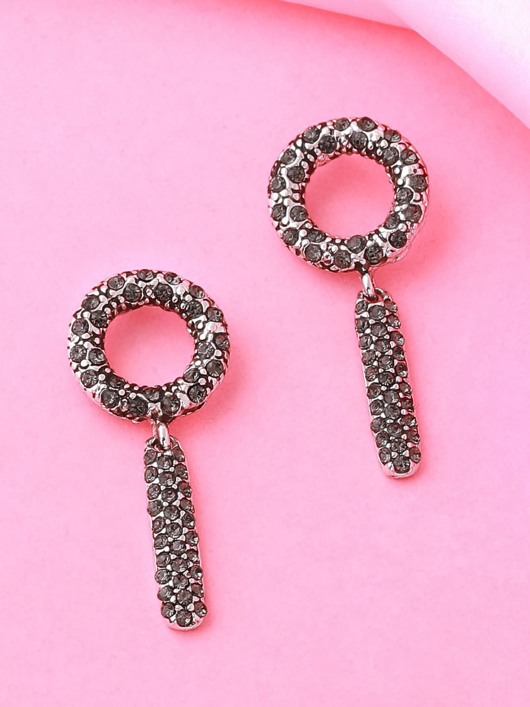 

Estele Rhodium-Plated Geometric Drop Earrings, Black