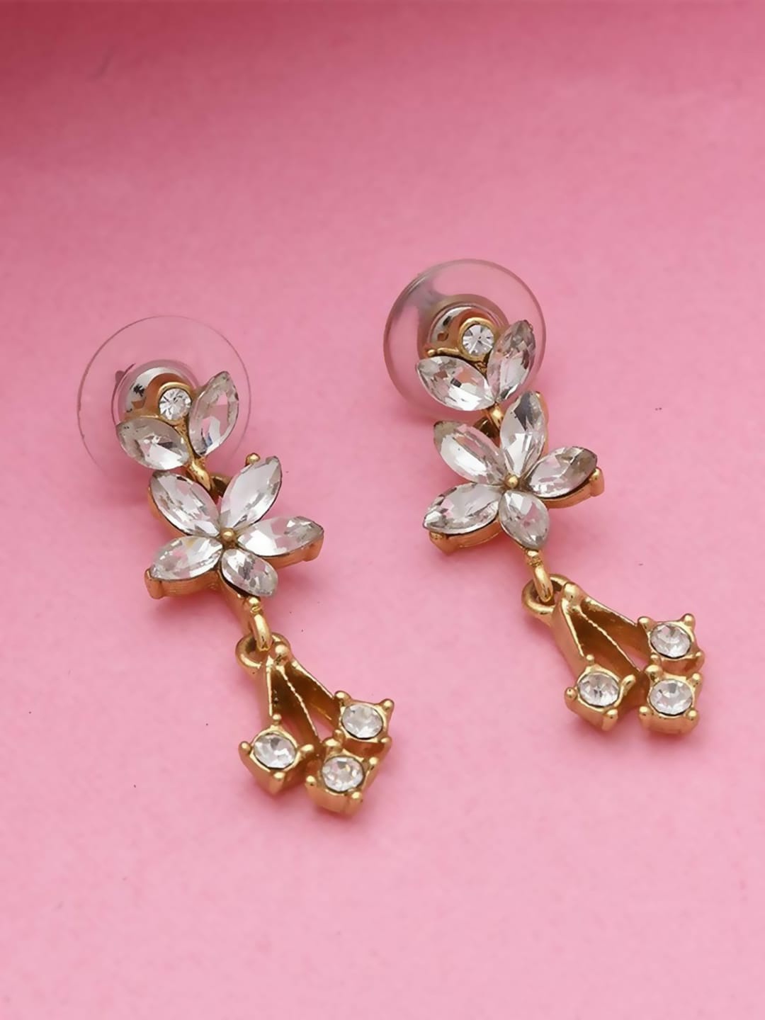 

Estele Gold-Plated Crystals Floral Drop Earrings, White