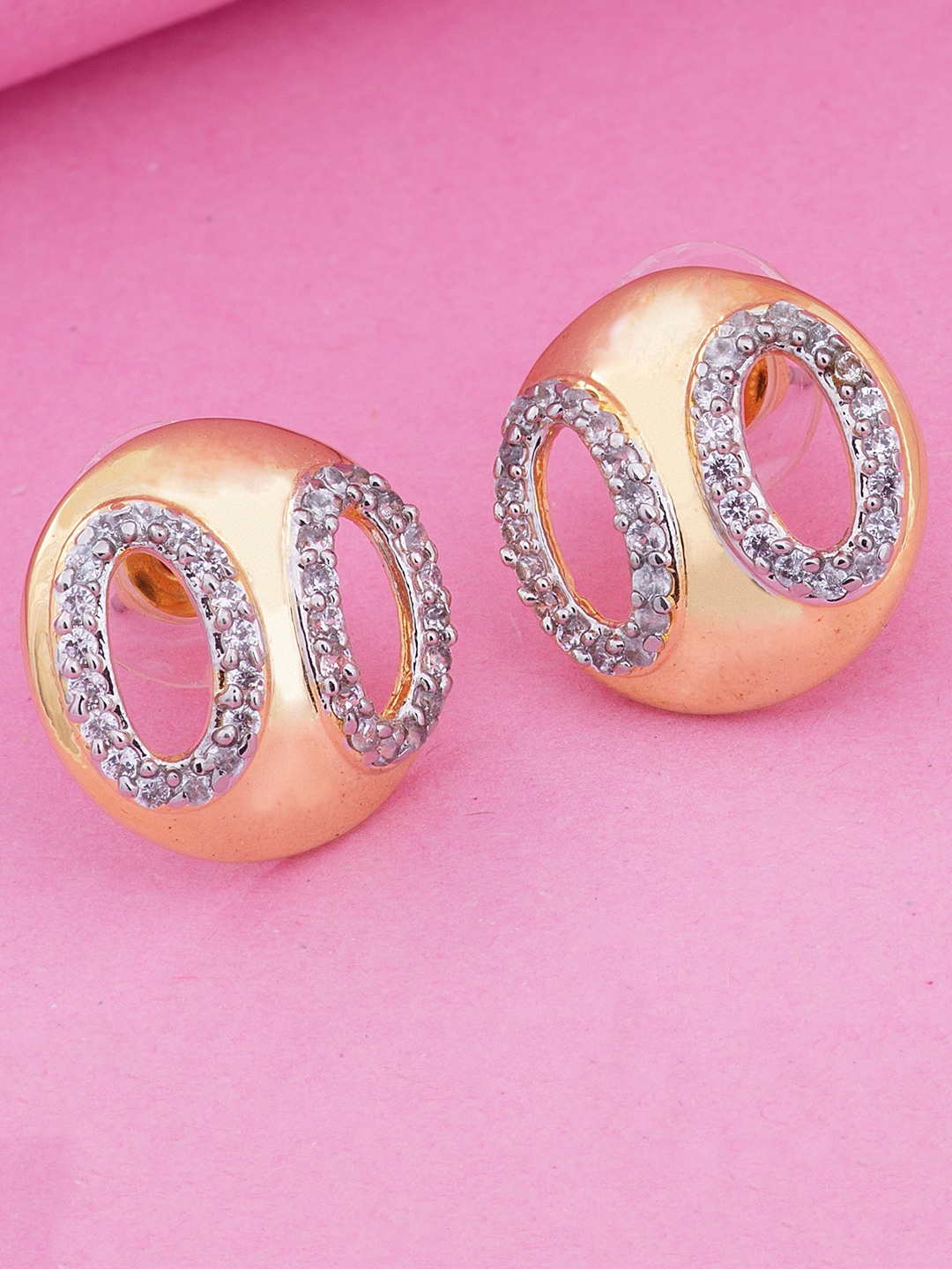 

Estele Gold Plated Circular Cubic Zirconia Studs Earrings, White