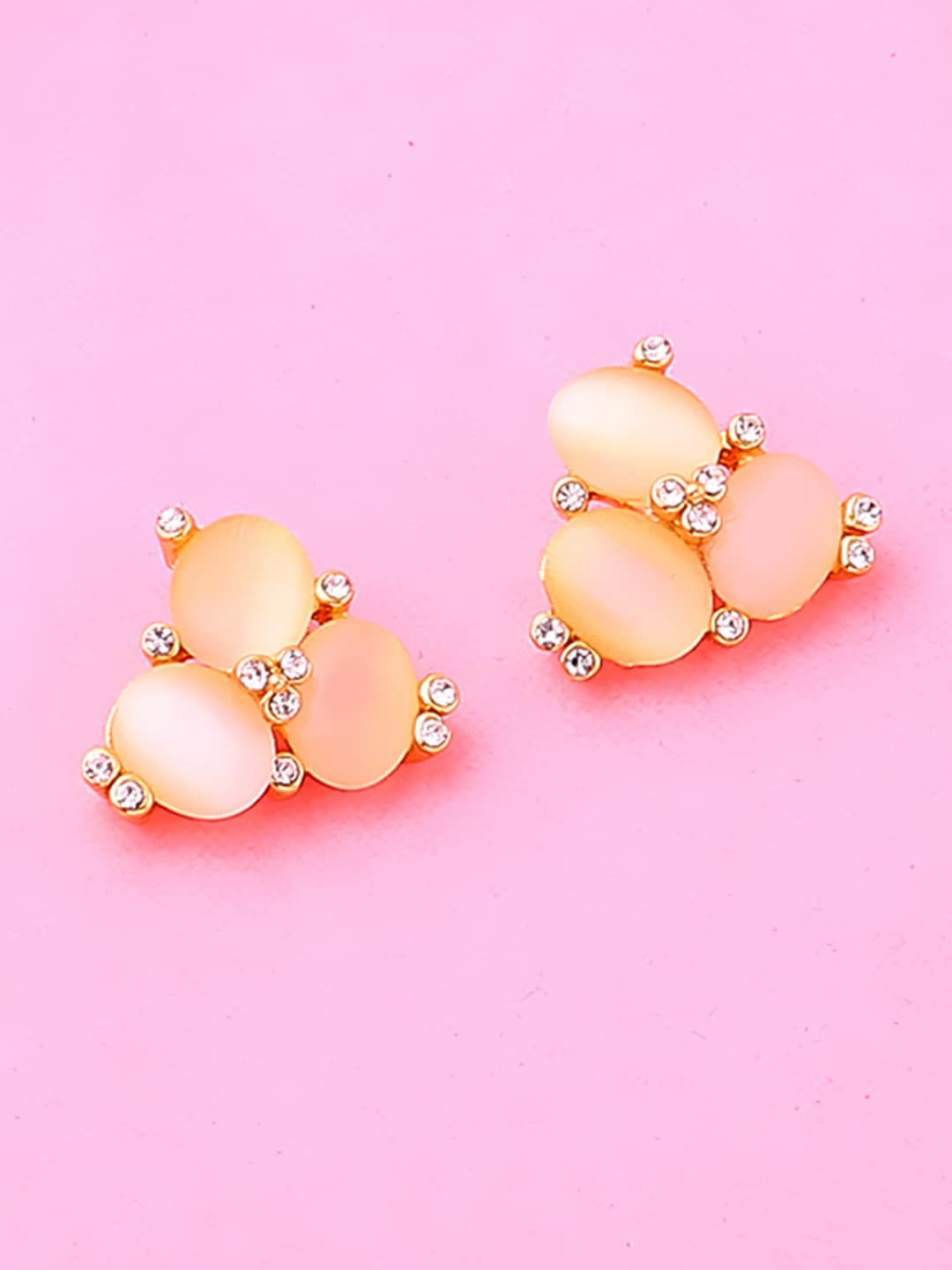 

Estele Gold-Plated Crystals Contemporary Studs Earrings, Peach