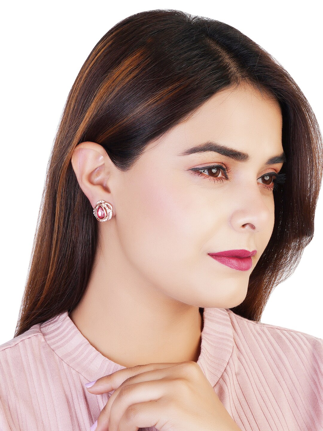 

Estele Rose Gold Plated Contemporary Studs Earrings, White