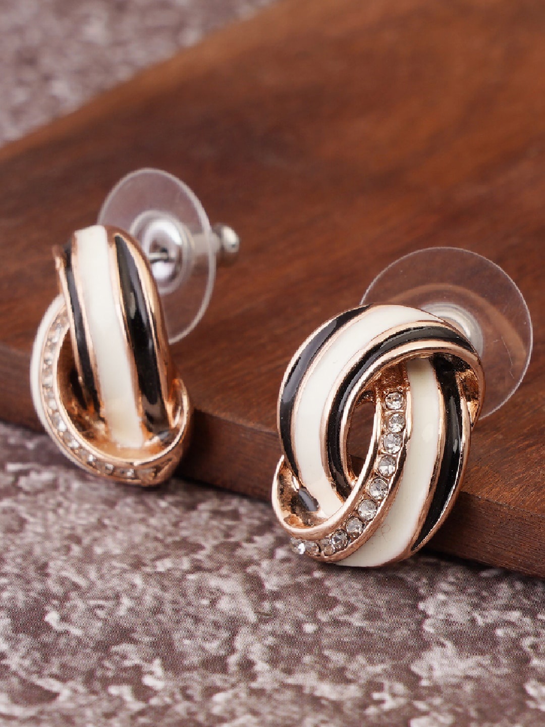 

Estele Rose Gold Plated Contemporary Crystal Studs Earrings, White
