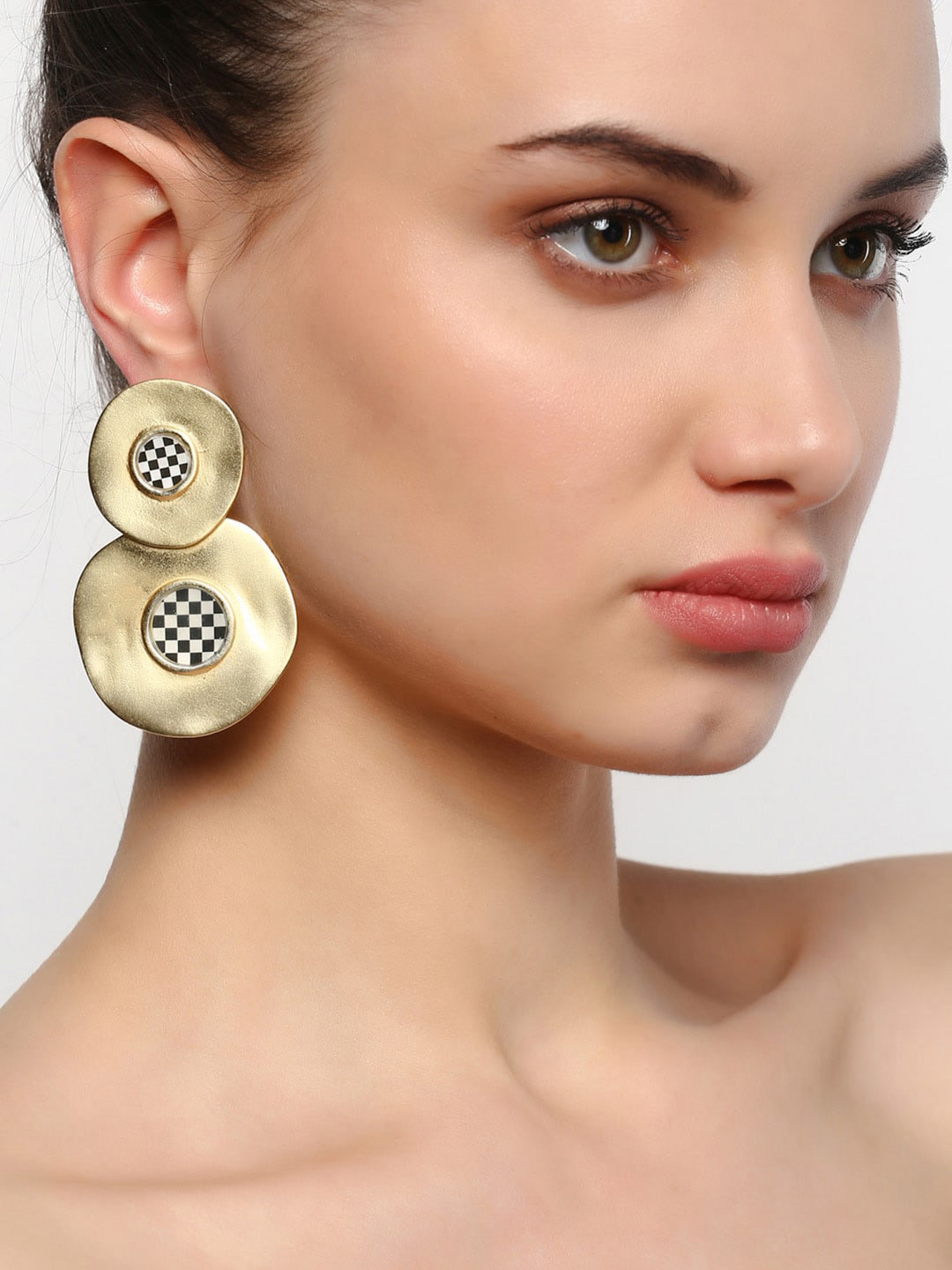 

Estele Gold Plated Circular Drop Earrings, Black