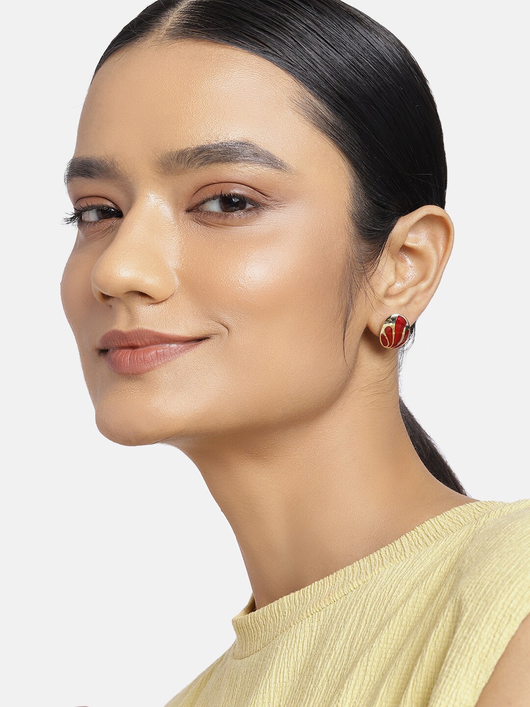 

Estele Gold-Plated Oval Studs Earrings, Red