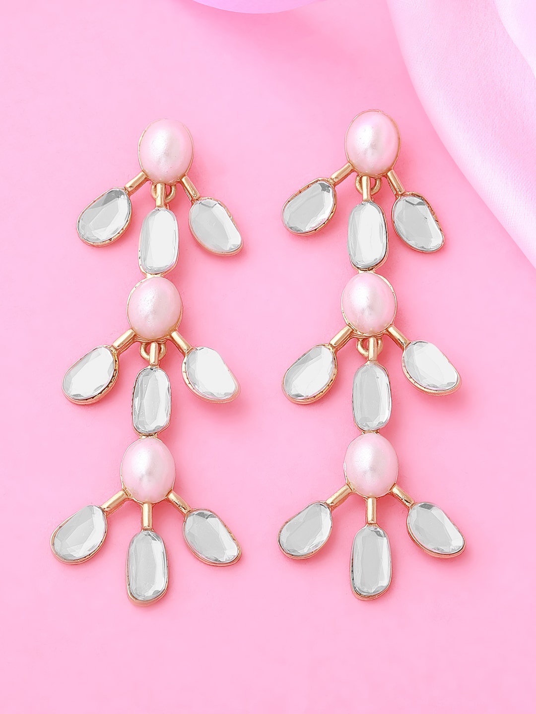 

Estele Kundan Studded Gold-Plated Floral Drop Earrings, White
