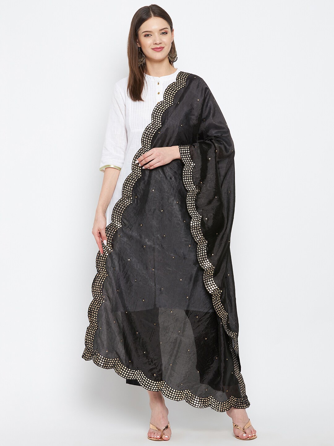 

Clora Creation Embroidered Dupatta, Black