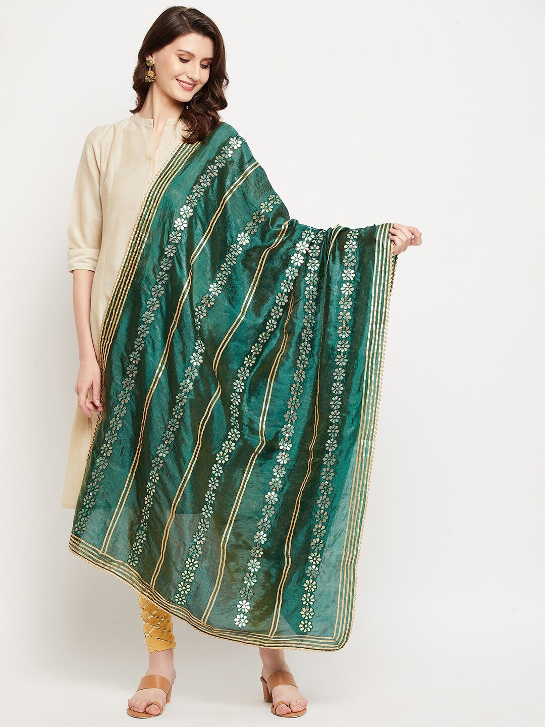 

Clora Creation Floral Embroidered Dupatta, Green