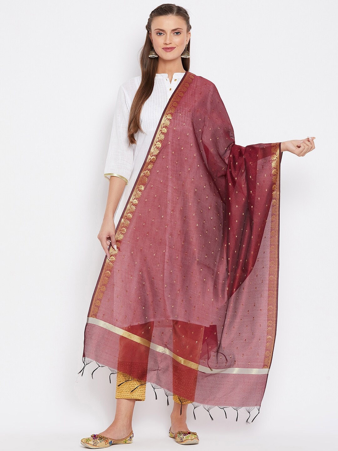 

Clora Creation Woven Design Silk Blend Dupatta, Maroon