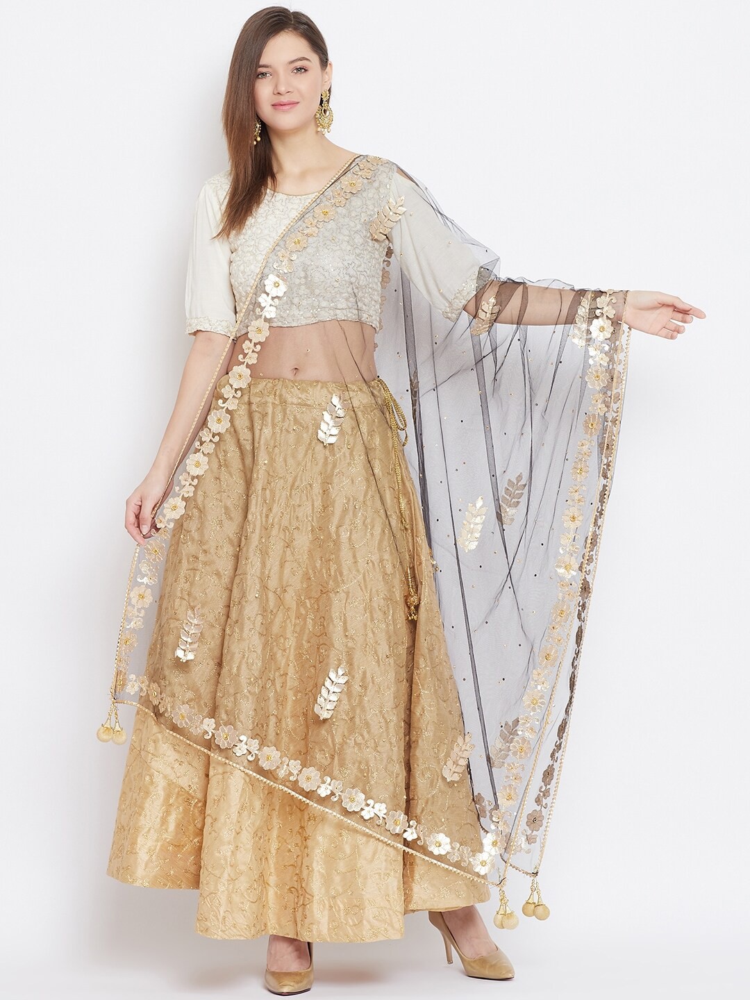 

Clora Creation Embroidered Net Dupatta, Black