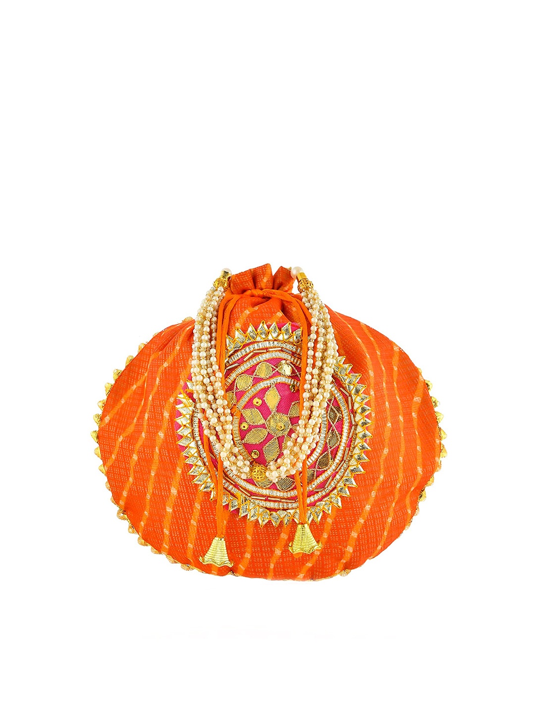 

Perpetual Women Pack of 2 Cotton Zari Work Embellished Potli Bags, Orange