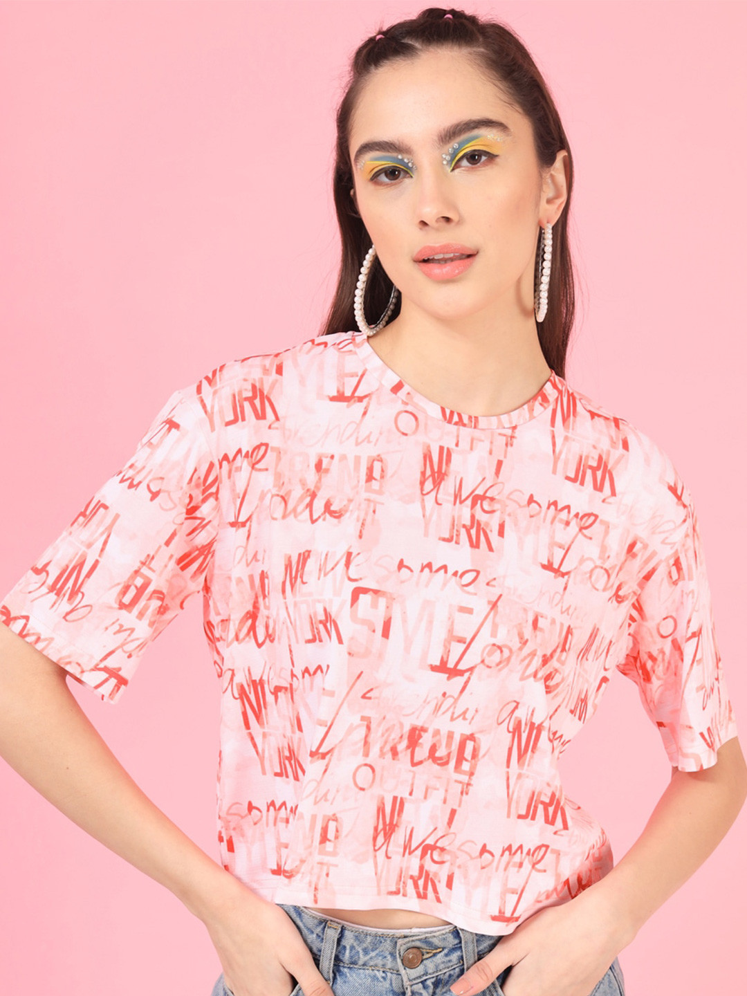 

Darzi Typography Printed Boxy Top, Red