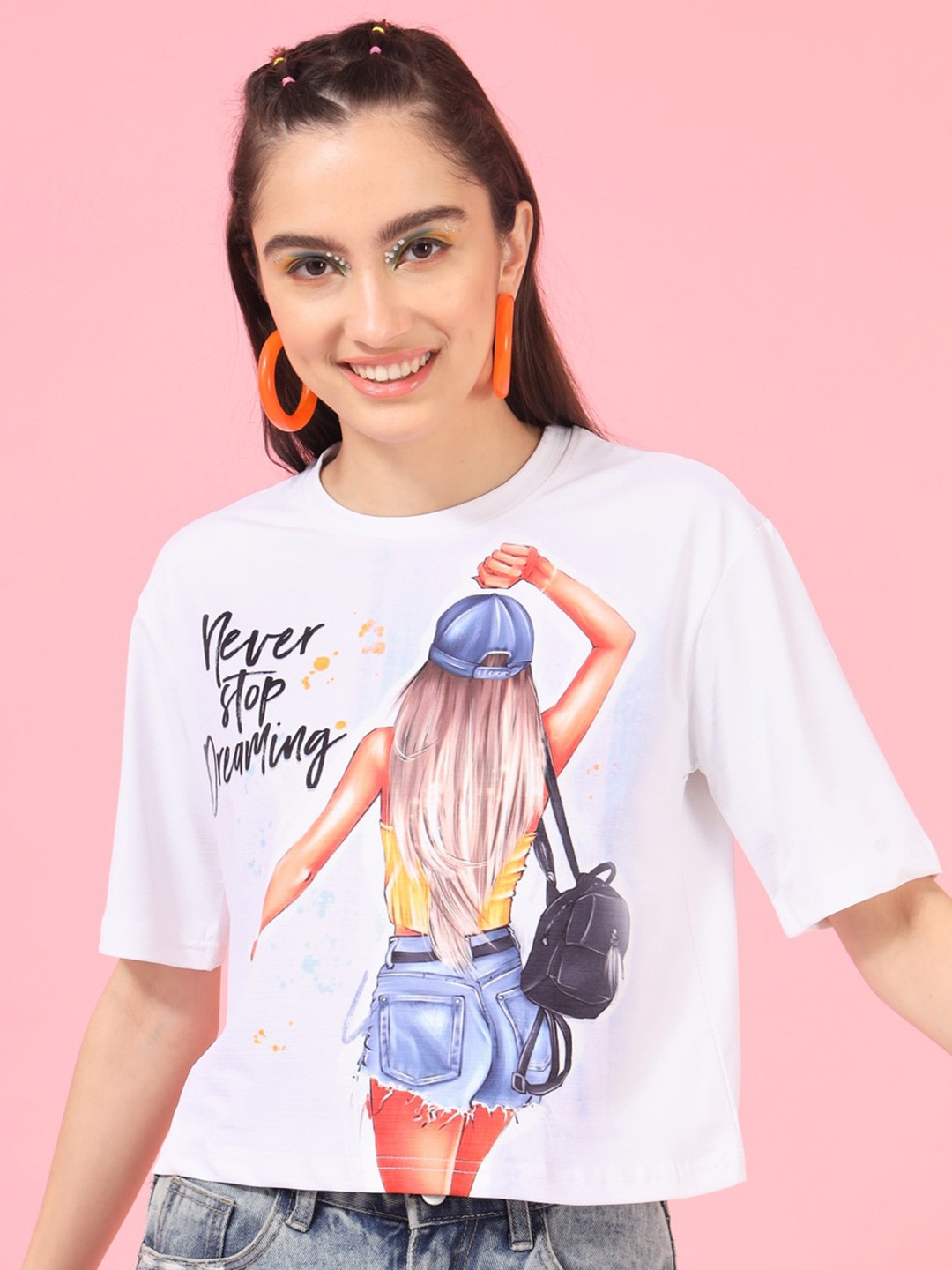 

Darzi Graphic Printed Boxy Crop Top, White