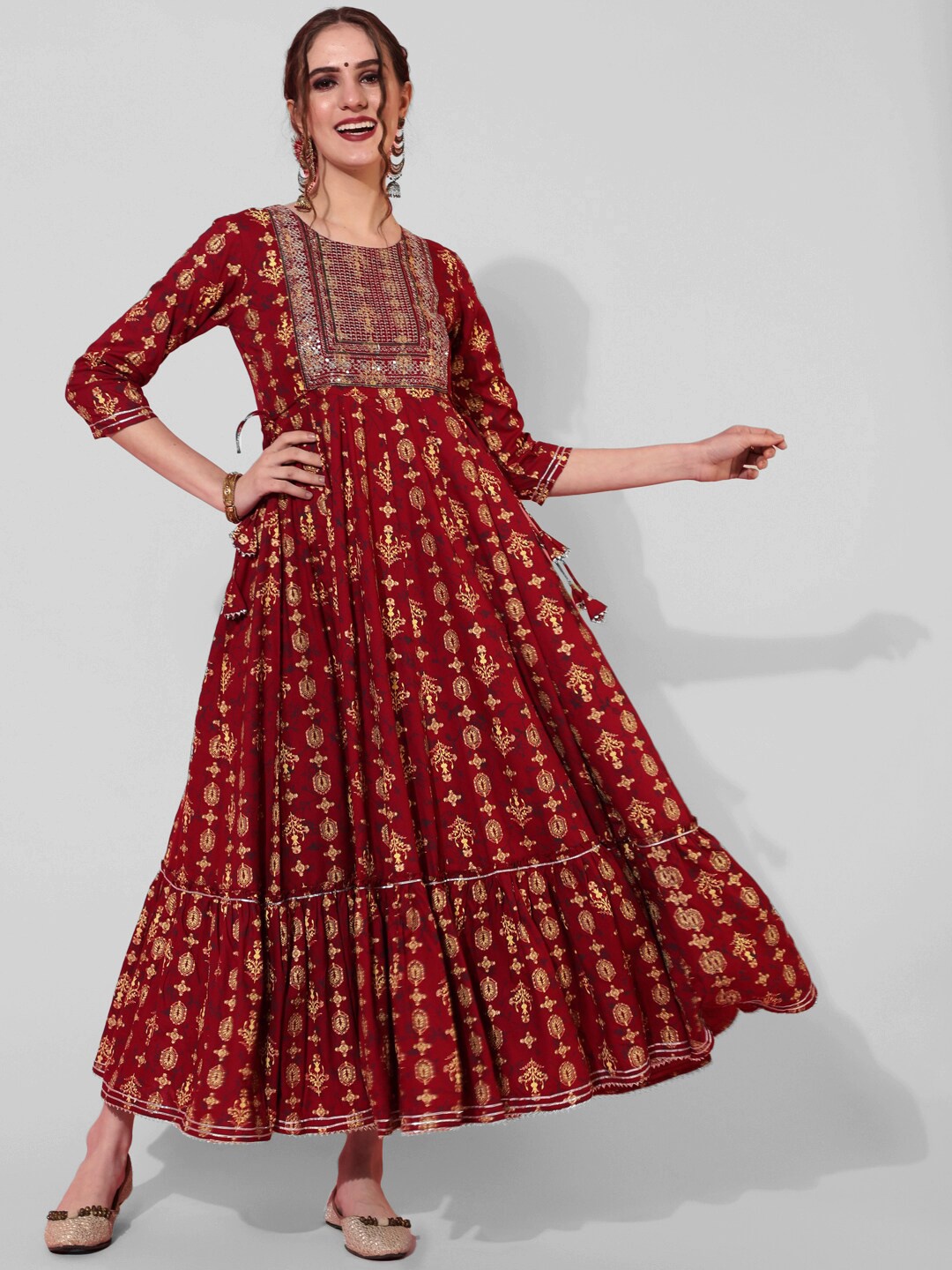 

KIMAYRA Ethnic Motifs Printed Anarkali Kurta, Maroon
