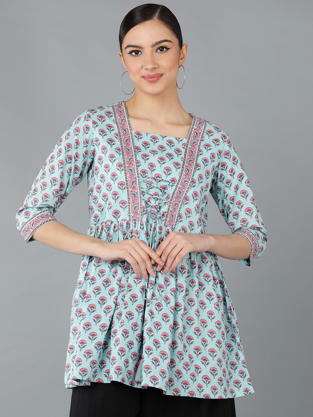 

Senyora Ethnic Printed A-Line Cotton Kutri, Blue