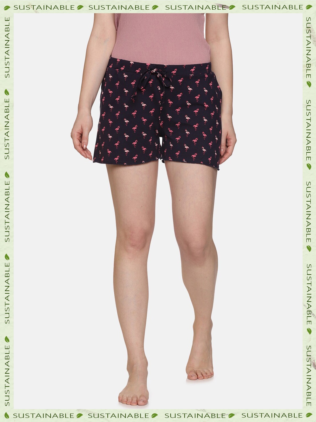 

HERE&NOW Women Conversational Printed Mid-Rise Lounge Shorts, Black