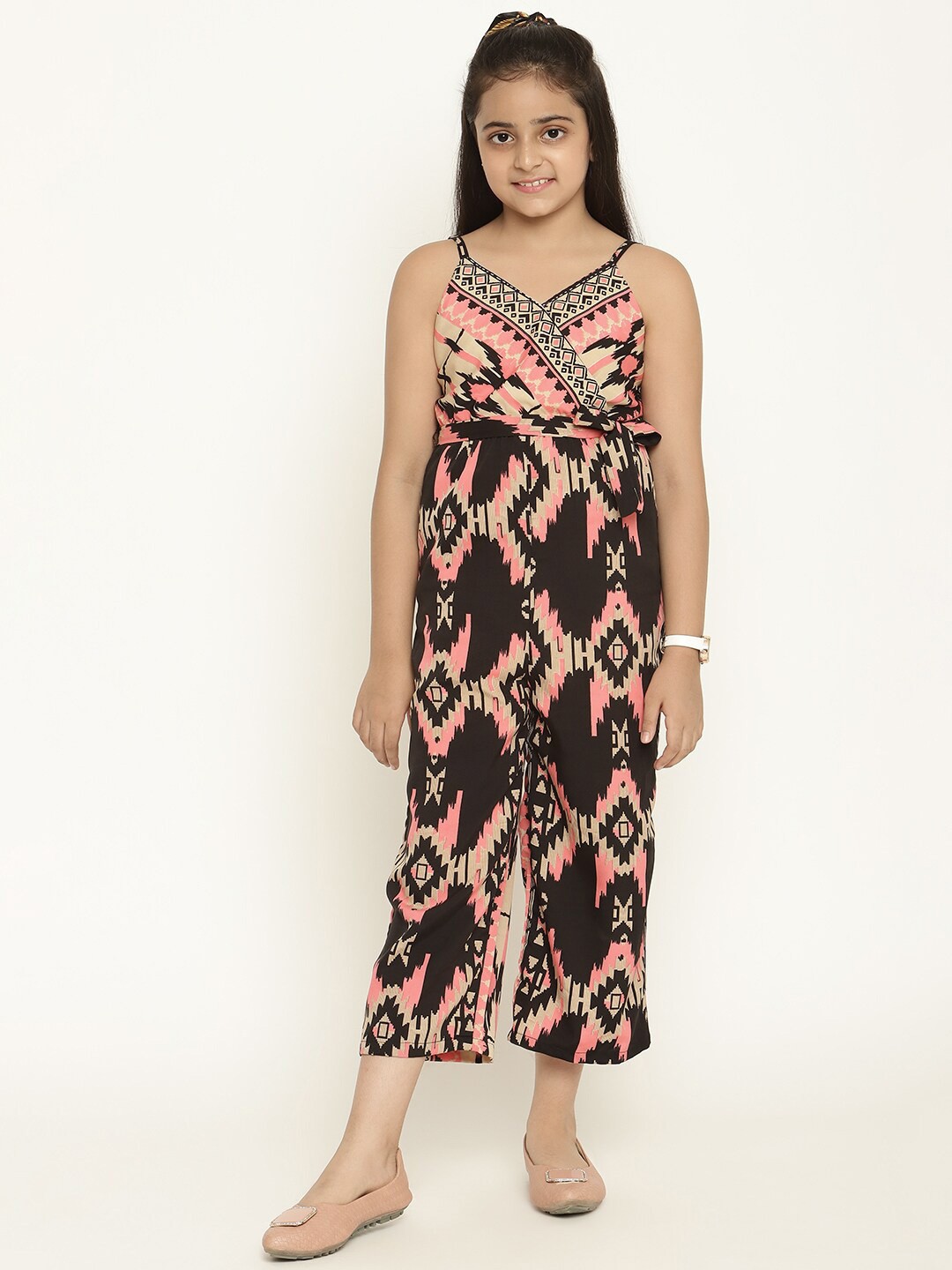 

Stuffie Land Girls Printed Shoulder Straps Basic Jumpsuit, Black