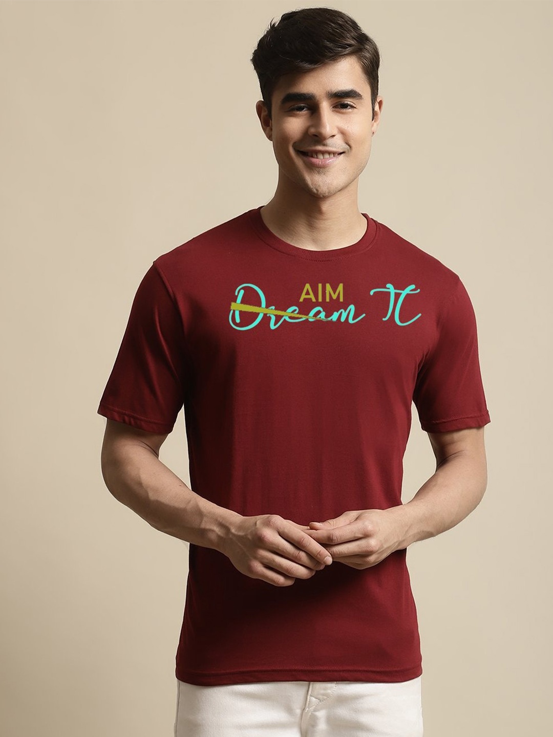 

Miaz Lifestyle Typography Printed Cotton T-shirt, Maroon