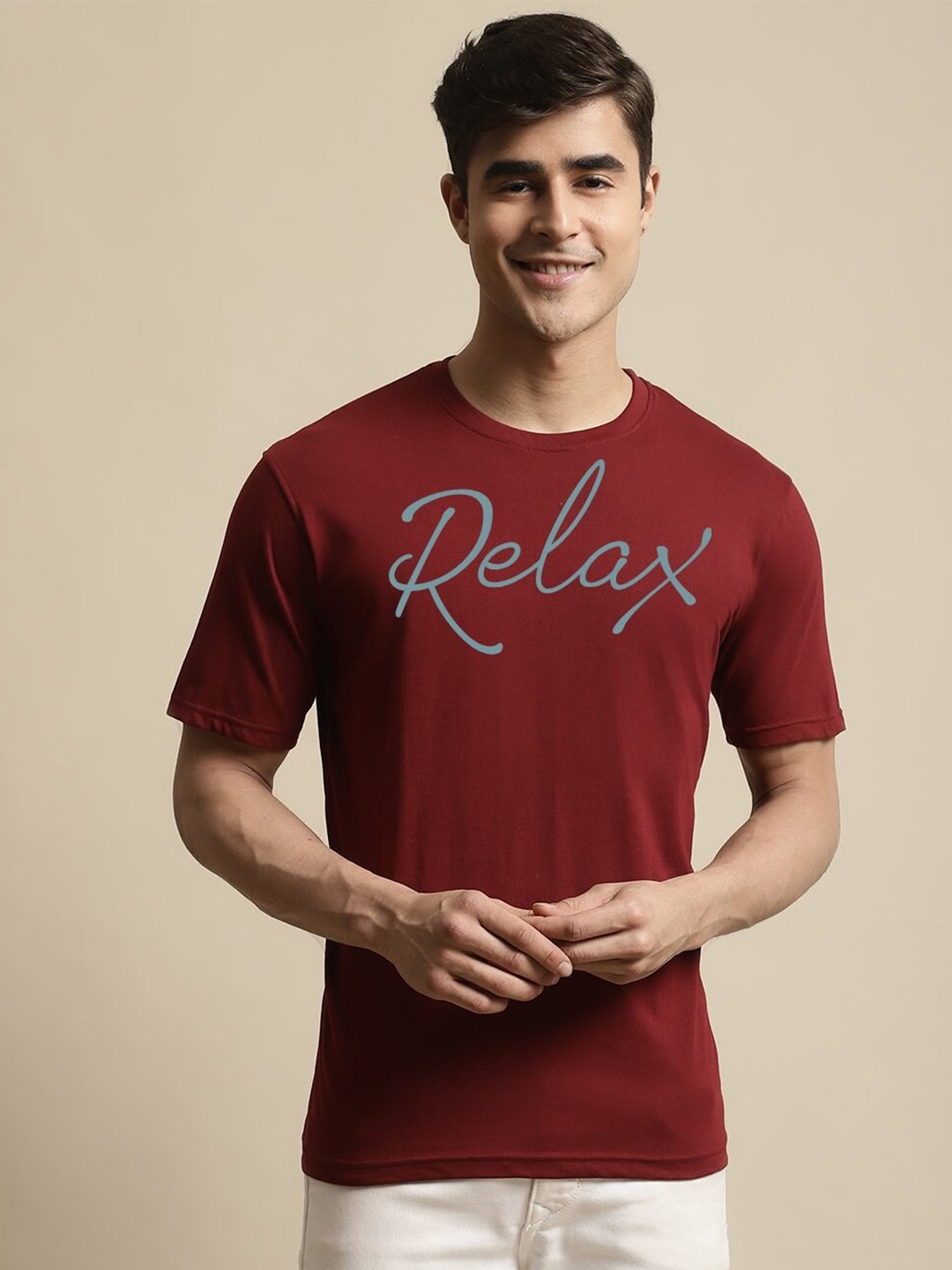 Miaz Lifestyle Typography Printed T-shirt, Maroon