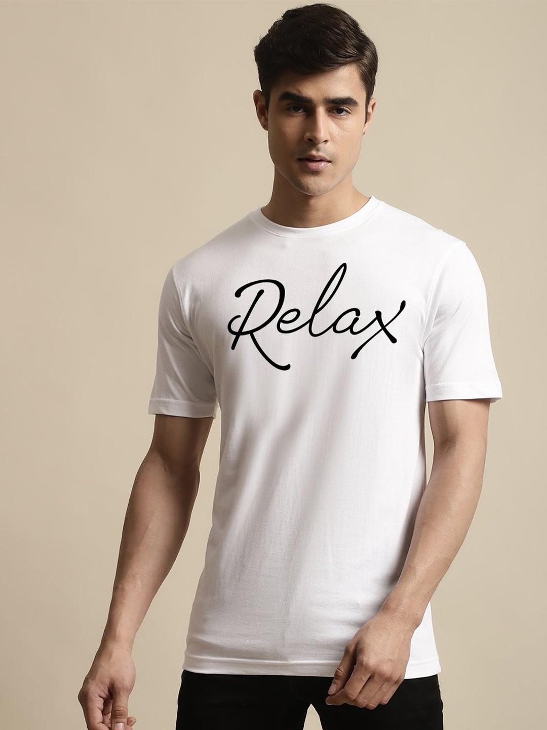 

Miaz Lifestyle Typography Printed Short Sleeve Round Neck Running Pure Cotton T-shirt, White