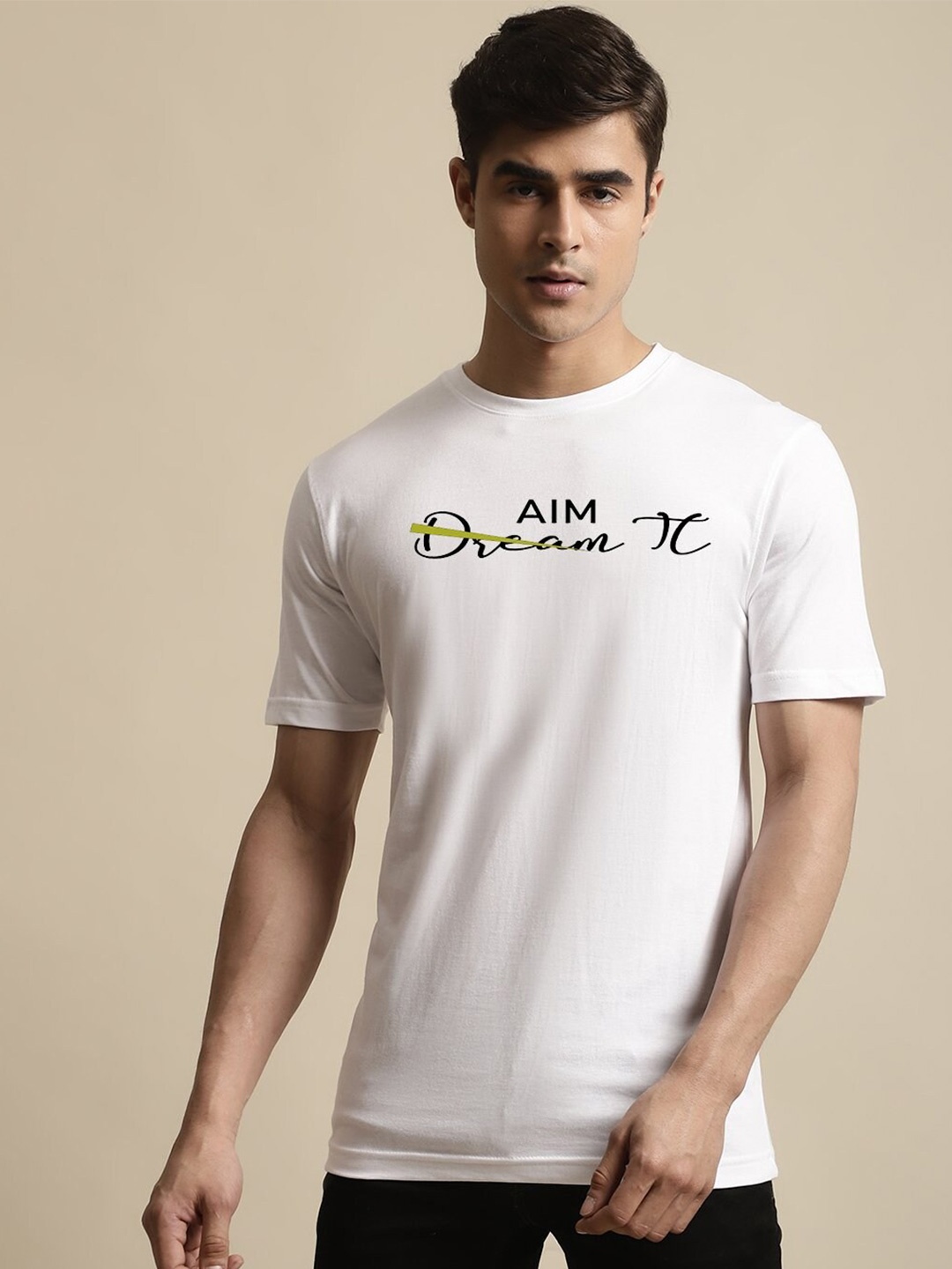 Miaz Lifestyle Typography Printed Pure Cotton T-shirt, White