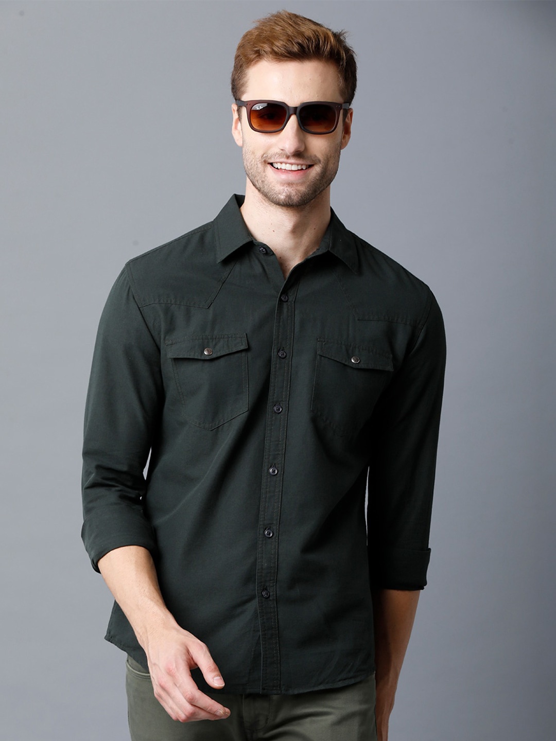 

YOVISH Long Sleeve Flap Pocket Comfort Casual Cotton Shirt, Olive