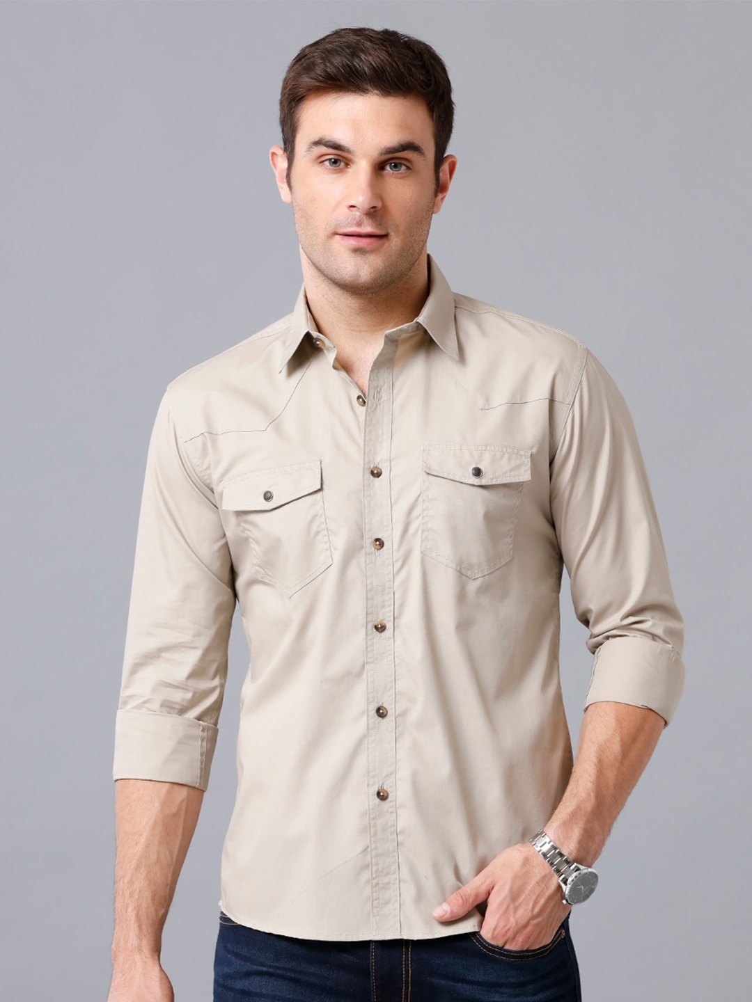 

YOVISH Comfort Cotton Casual Shirt, Khaki