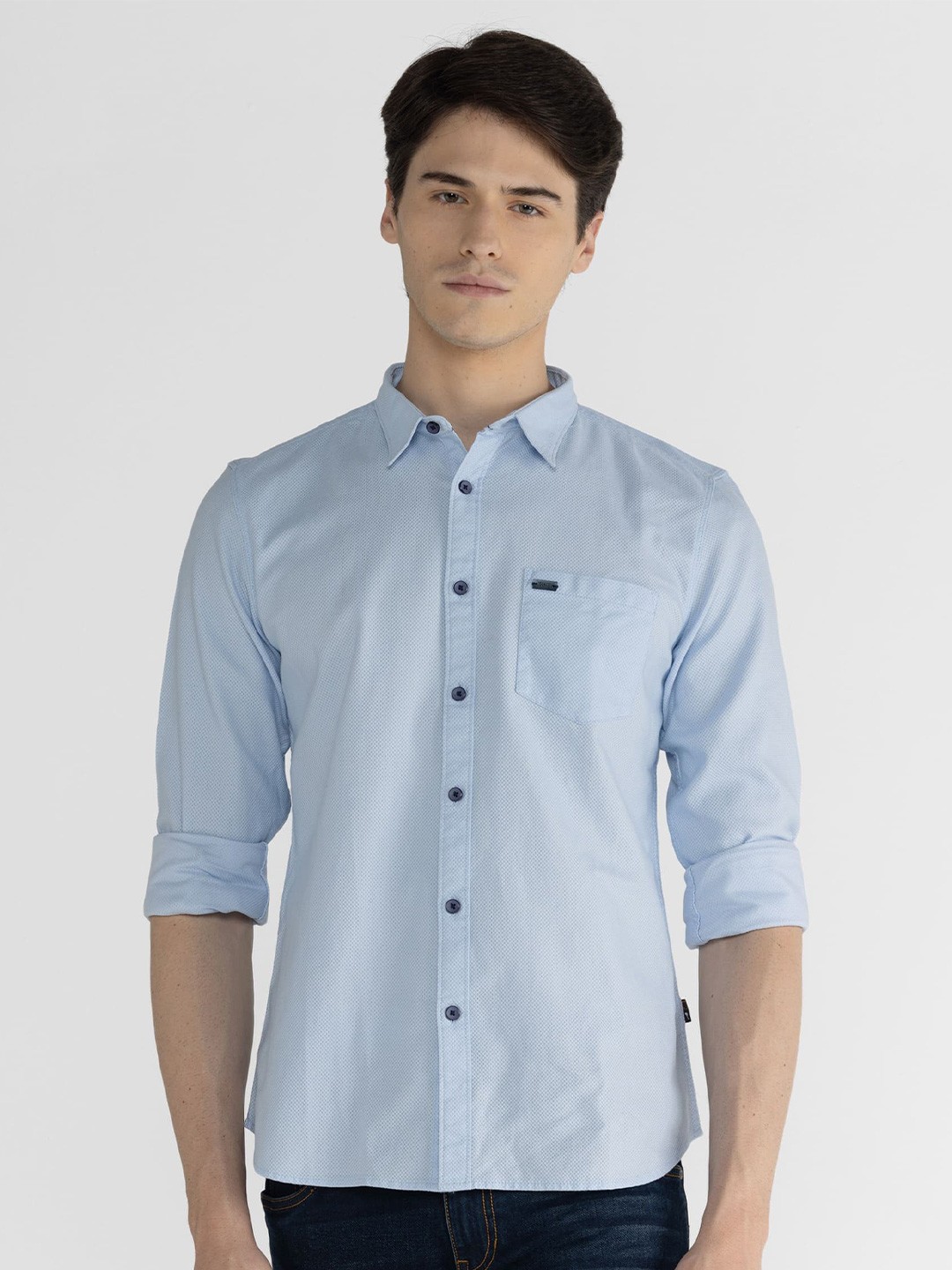 

IDENTITI Spread Collar Cotton Casual Shirt, Blue