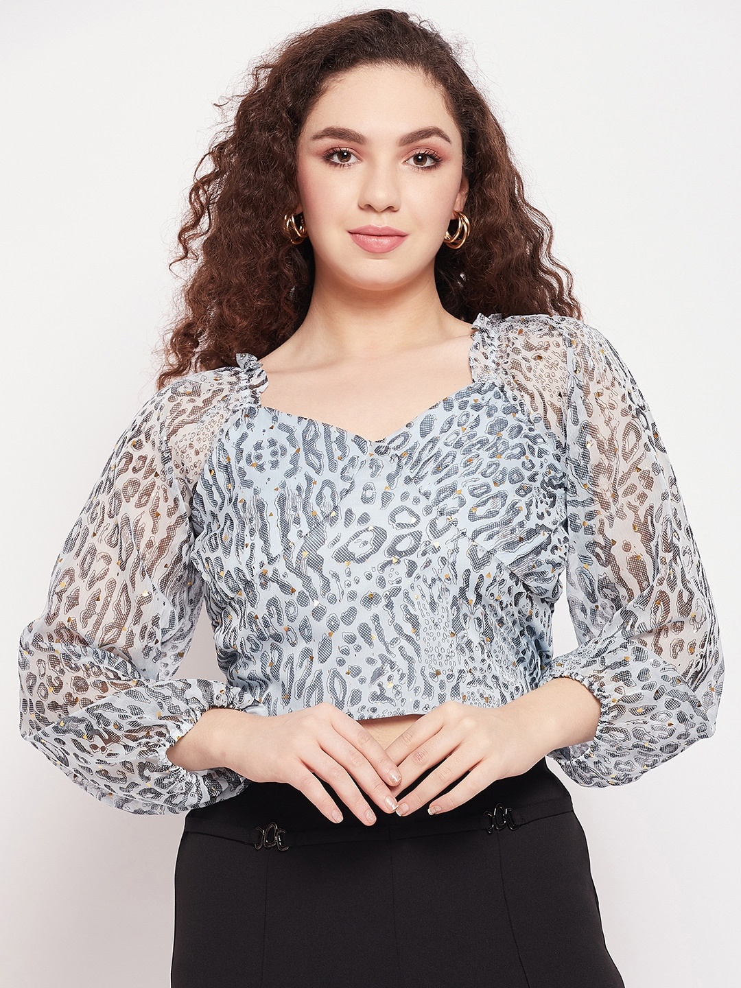 

CAMLA Animal Print Sweetheart Neck Crop Top, Blue