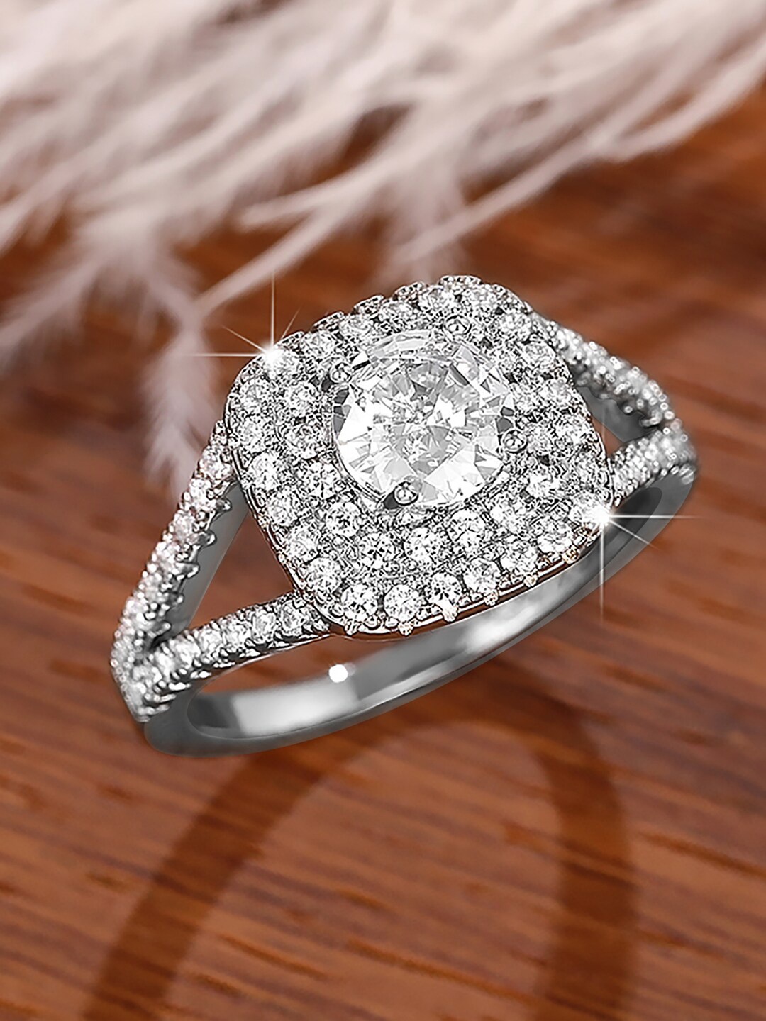 

Peora Silver-Plated American Daimond-Studded Finger Ring, White