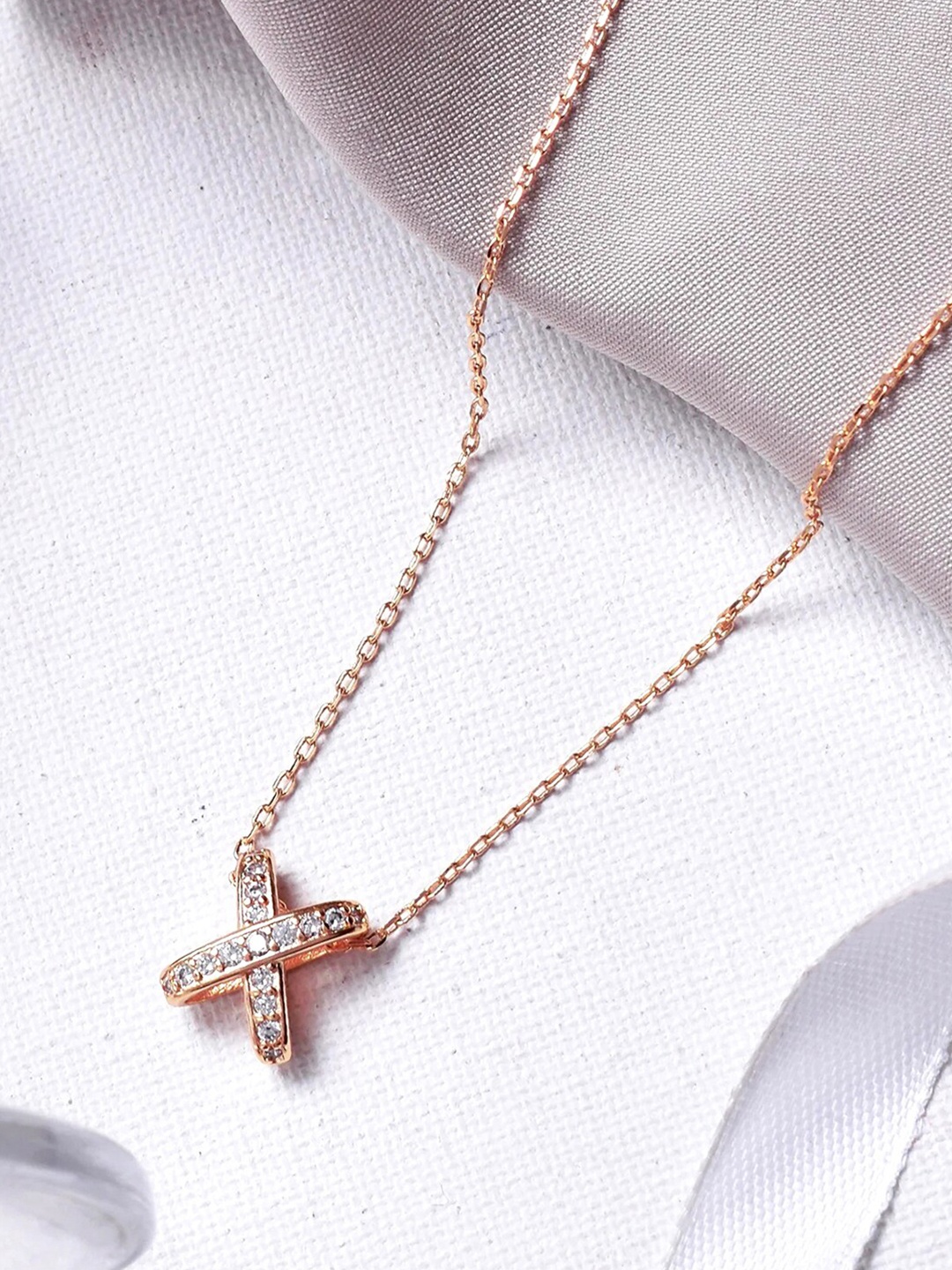 

Peora Rose Gold-Plated Antique Pendant With Chain, White