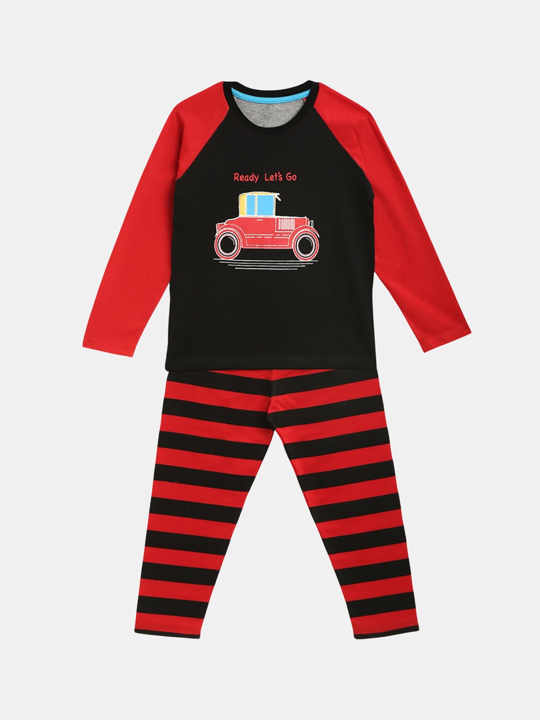 

YK Boys Graphic Printed Night Suit, Black