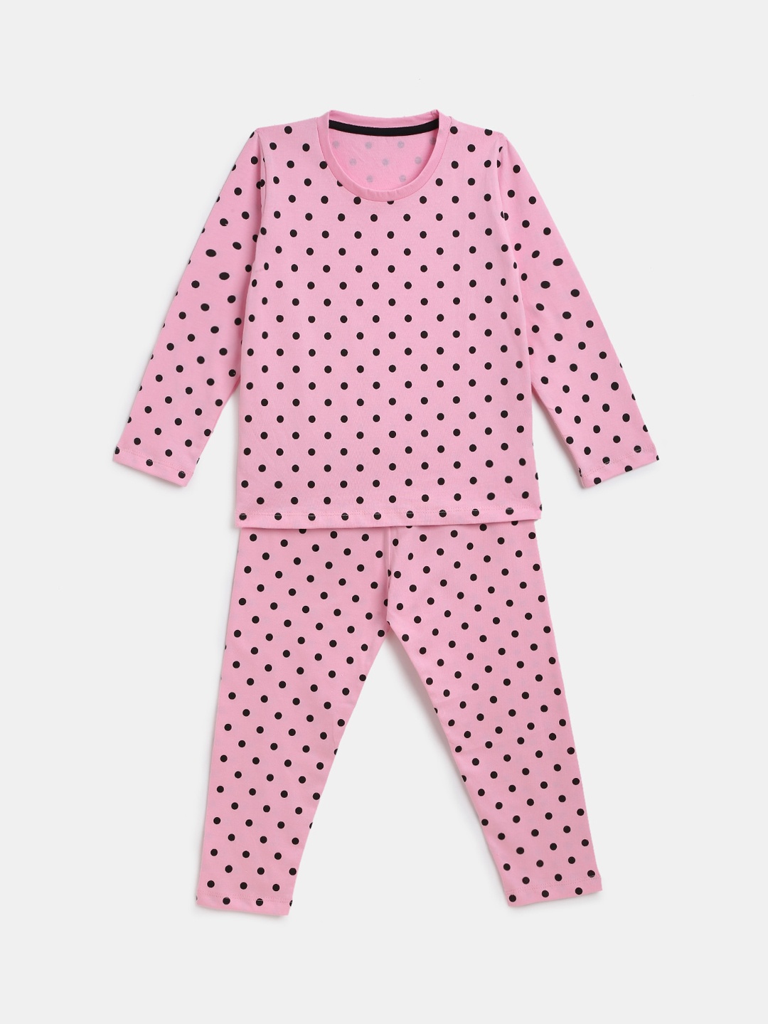 

YK Girls Polka Dots Printed Night Suit, Pink