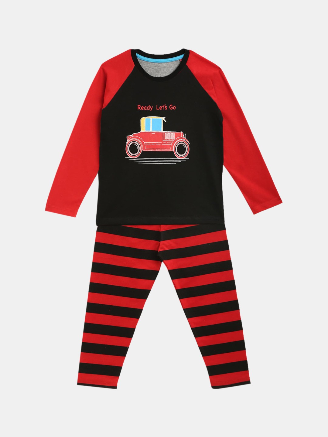

YK Boys Graphic Printed Night Suit, Black