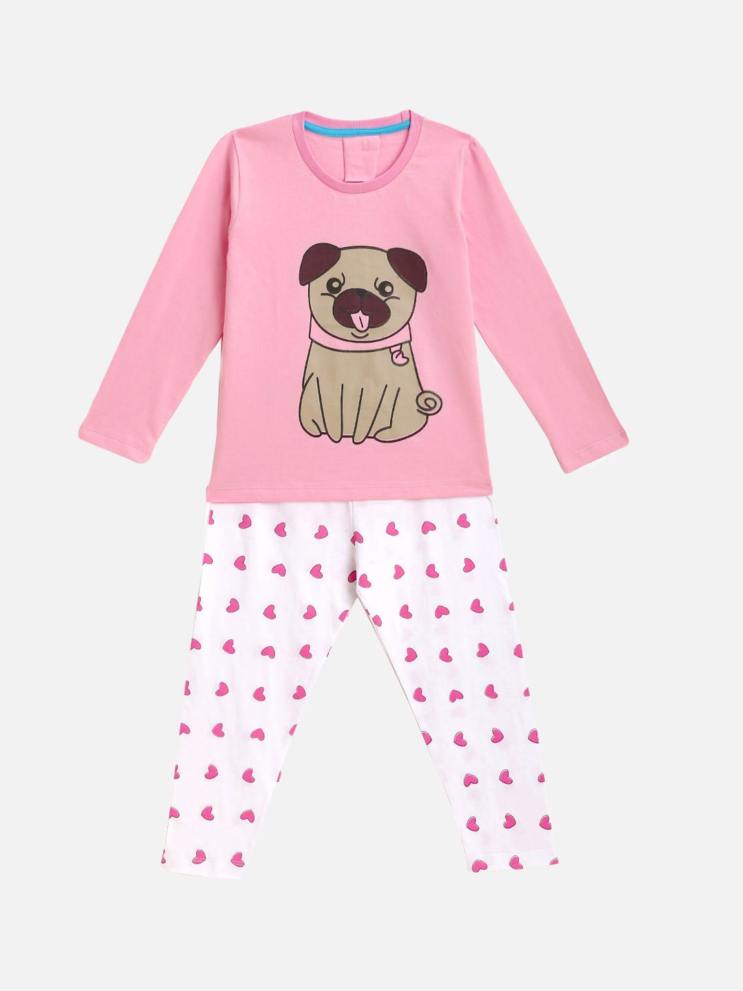 

YK Girls Graphic Printed Night Suit, Pink