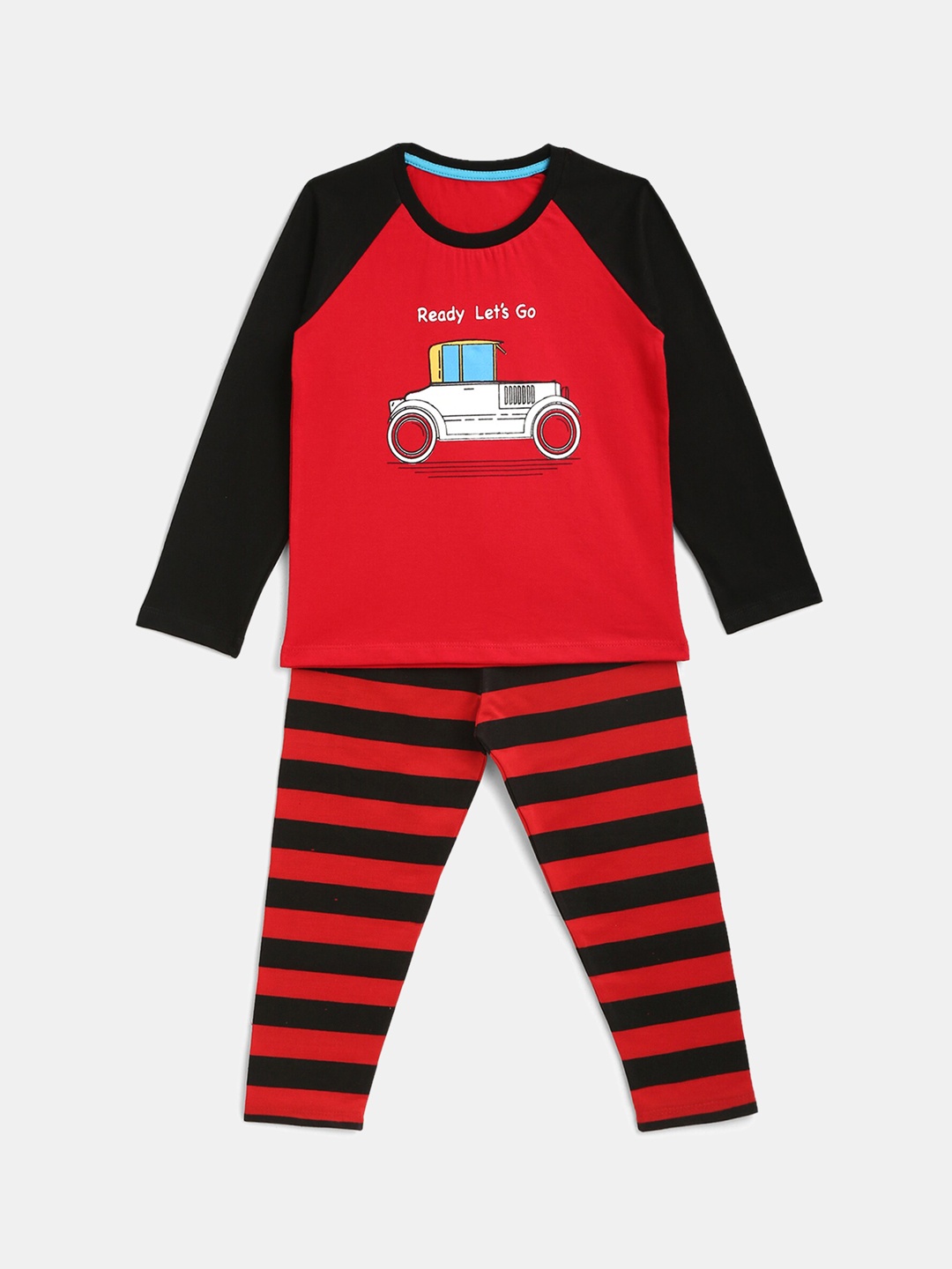 

YK Boys Striped Night Suit, Red