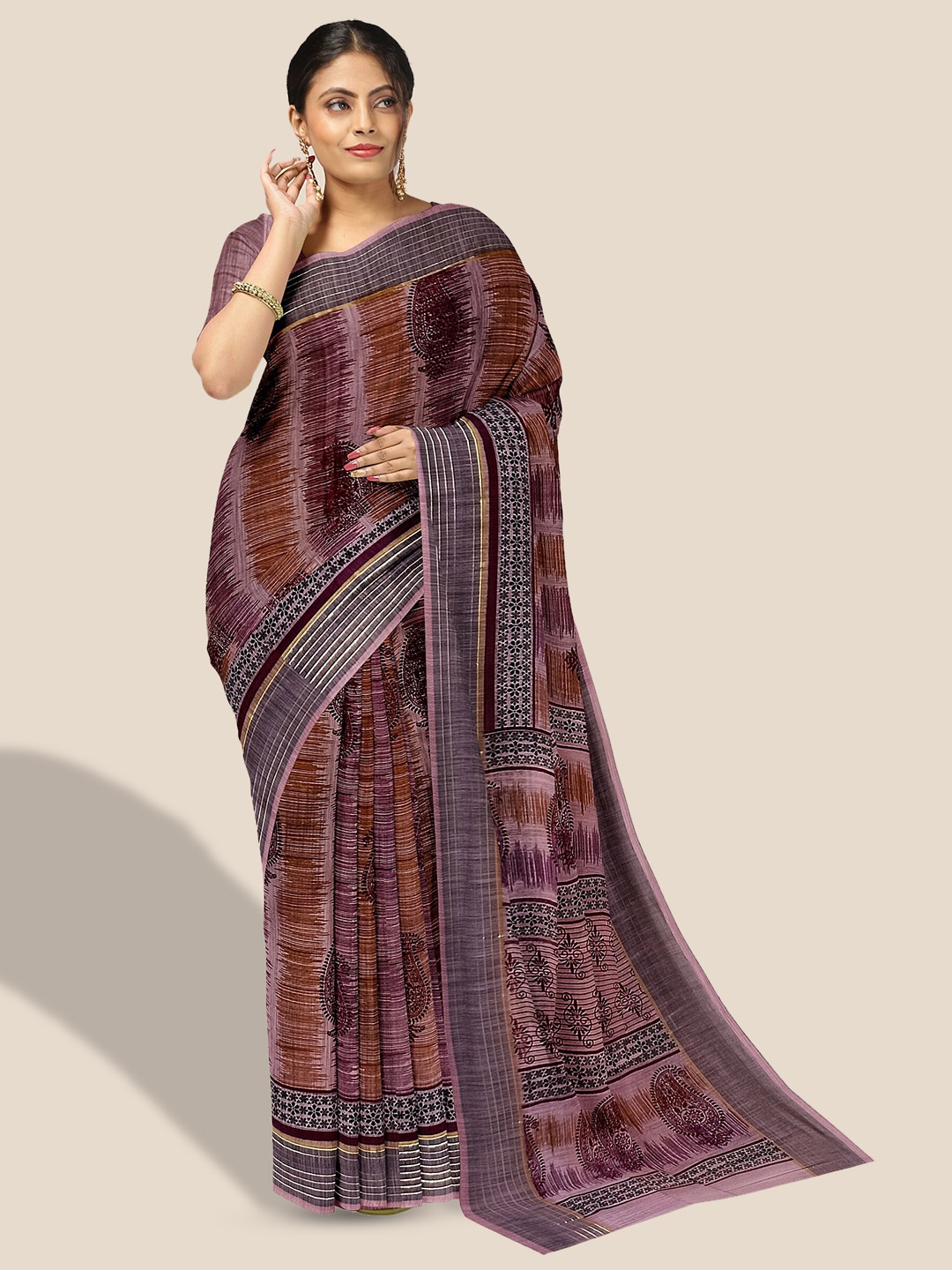 

The Chennai Silks Paisley Printed Pure Cotton Saree, Pink