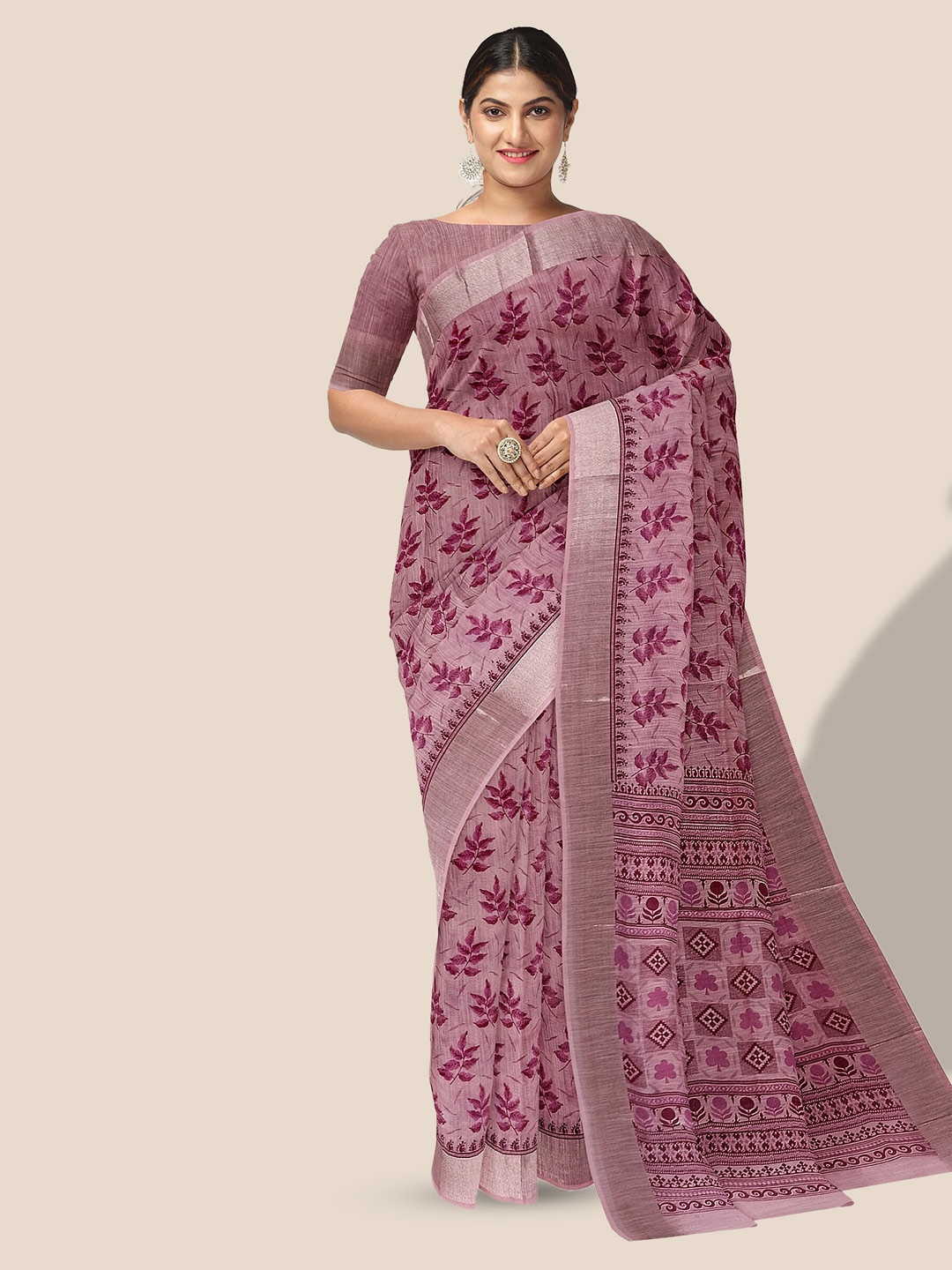 

The Chennai Silks Floral Printed Pure Cotton Saree, Pink